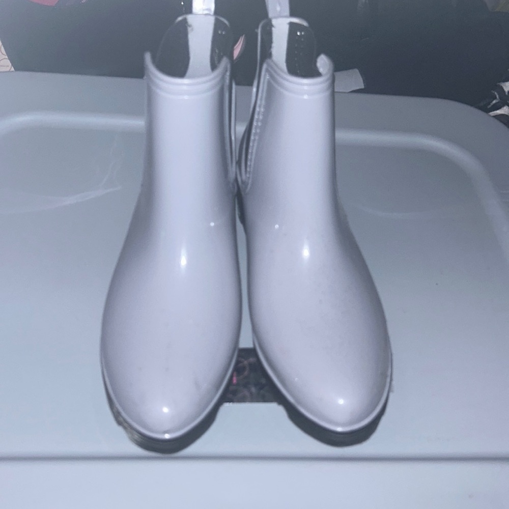 Gray rain boots